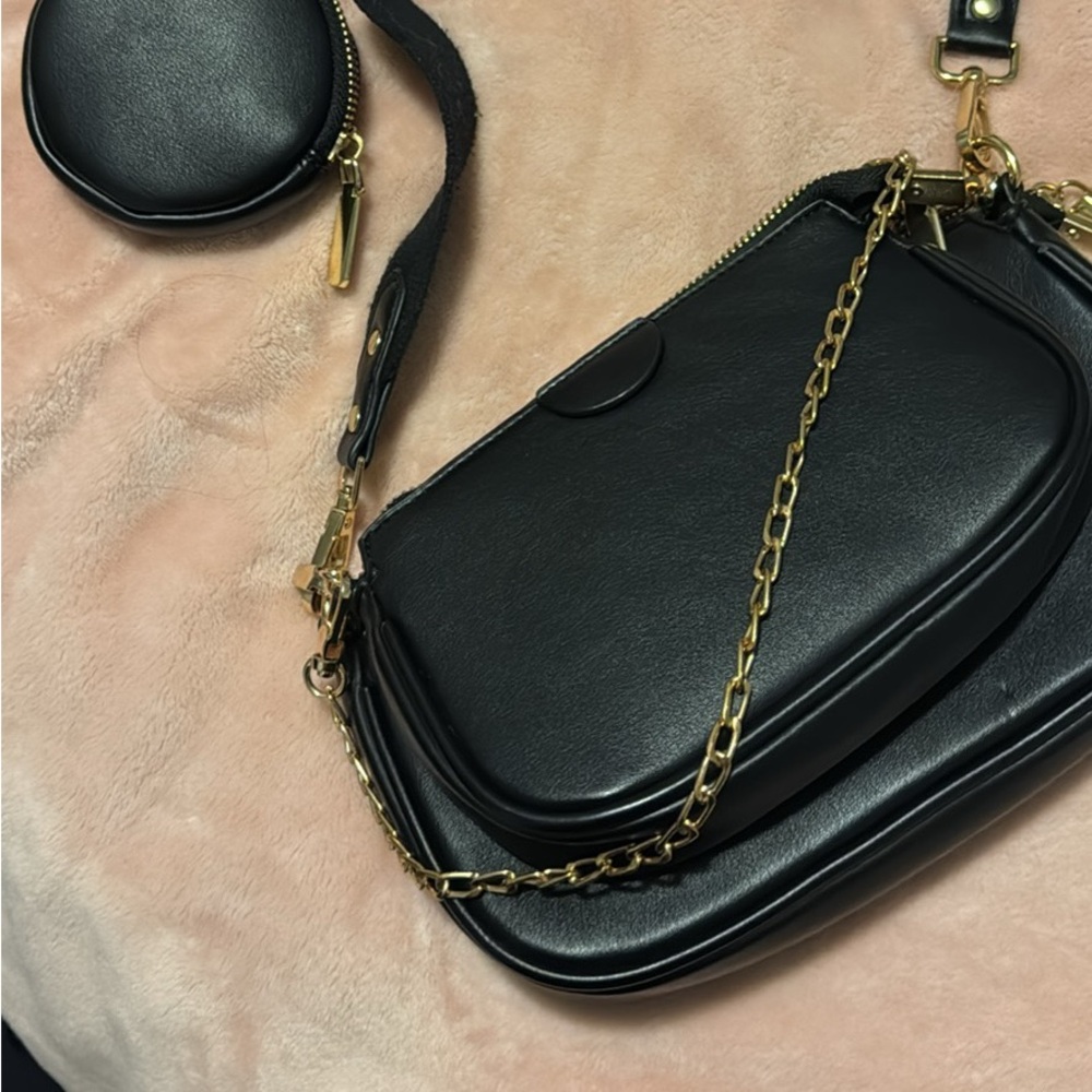 Black and gold cross body bag